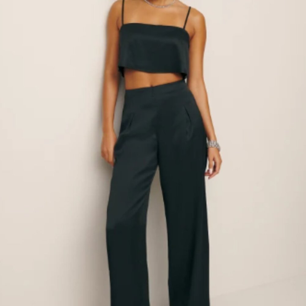 Reformation Cleo Satin Two Piece Black - Size 8